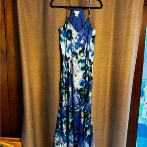 Nicole Miller Blue and Green Patterned Maxi Dress